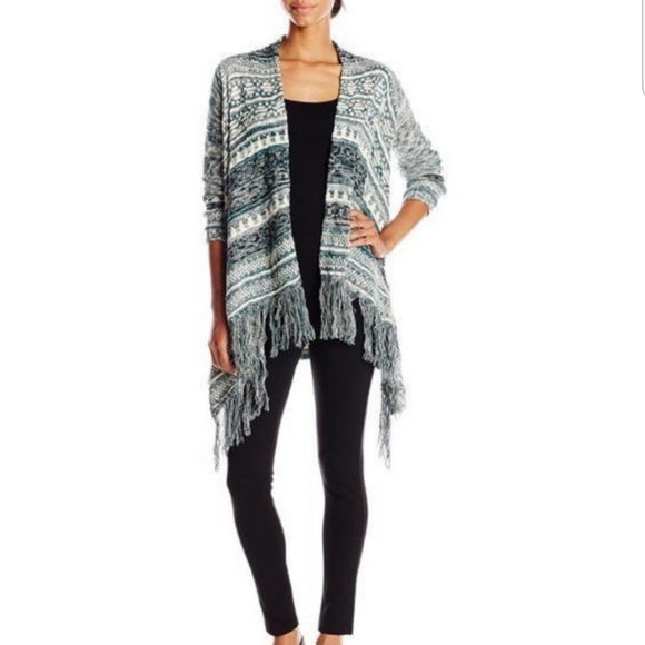 ☃️Jessica Simpson patterned knit cardigan with fringe - Picture 1 of 2